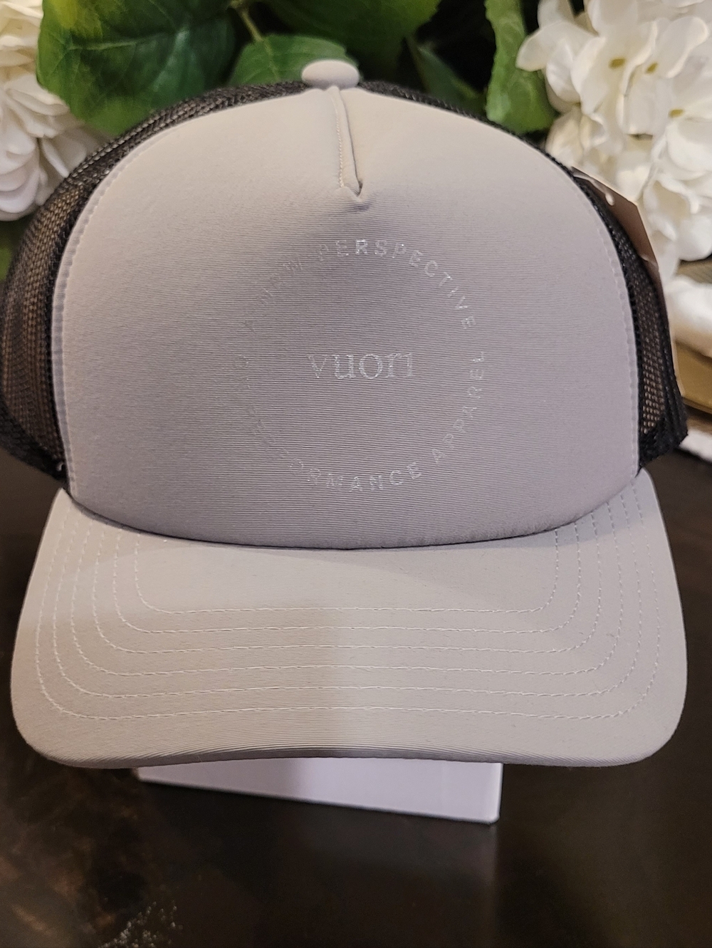 Vuori Light Gray and Black Mesh Trucker Hat